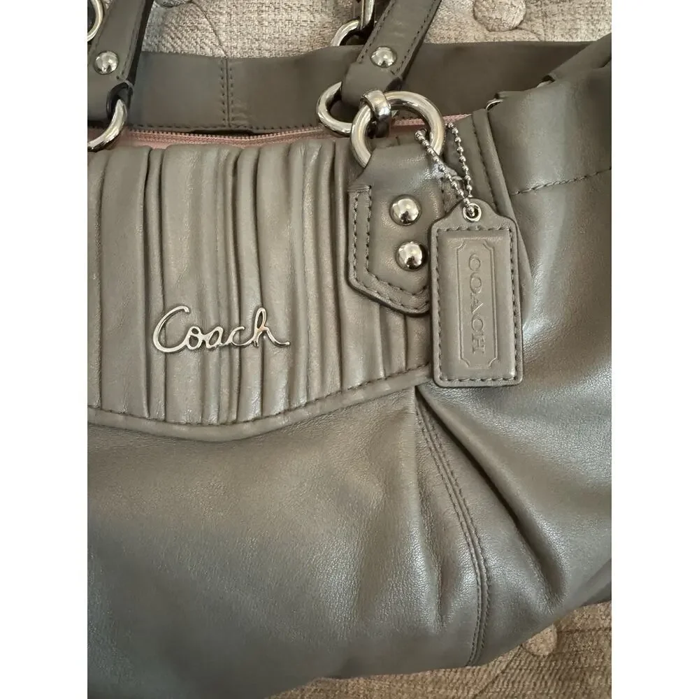 Coach Vintage Ashley Gray Leather Ruched Shoulder Bag